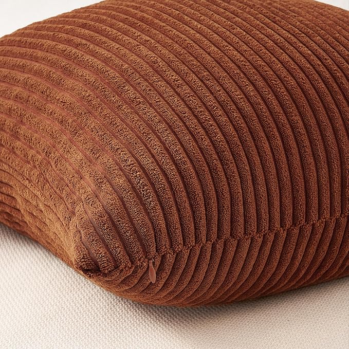 Topfinel Yellow Brown Gradient Rustic Pillow Case Boho Throw Pillow Covers 22x22 Inch Set of 4 Soft Farmhouse Corduroy Striped Decorative Cushion Cover for Sofa Couch Living Room Bedroom