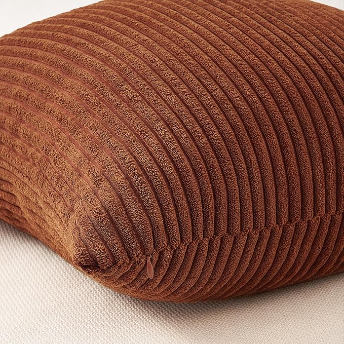 Topfinel Boho Throw Pillow Covers 18x18 Inch Set of 4 Soft Farmhouse Corduroy Striped Decorative Cushion Cover Yellow Brown Gradient Rustic Pillow Case for Sofa Couch Living Room Bedroom