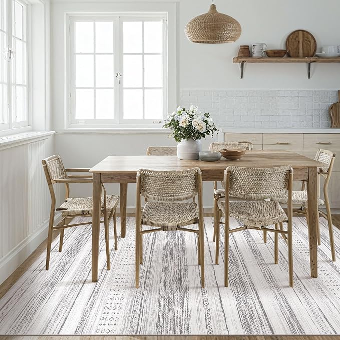 Tortania Area Rug Living Room Rugs - 6x9 Washable Large Soft Neutral Boho Moroccan Bohemian Farmhouse Rug Indoor Floor Carpet for Bedroom Under Dining Table Home Office Decor - Light Grey