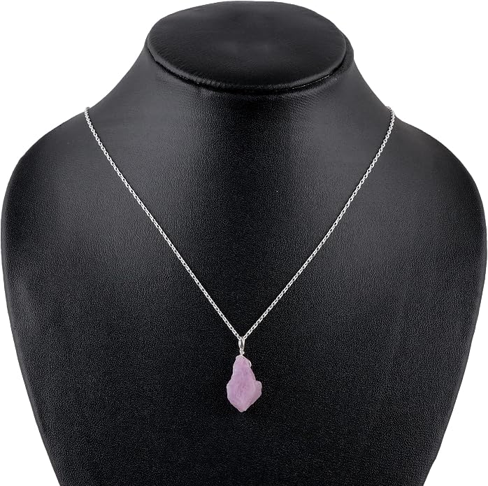 Raw Birthstone Crystal Necklace for Women, Hypoallergenic 925 Sterling Silver Pendant, Adjustable 16+2" Silver Chain, Light Natural Gemstone Jewelry for Everyday Wear & Gift for her & him