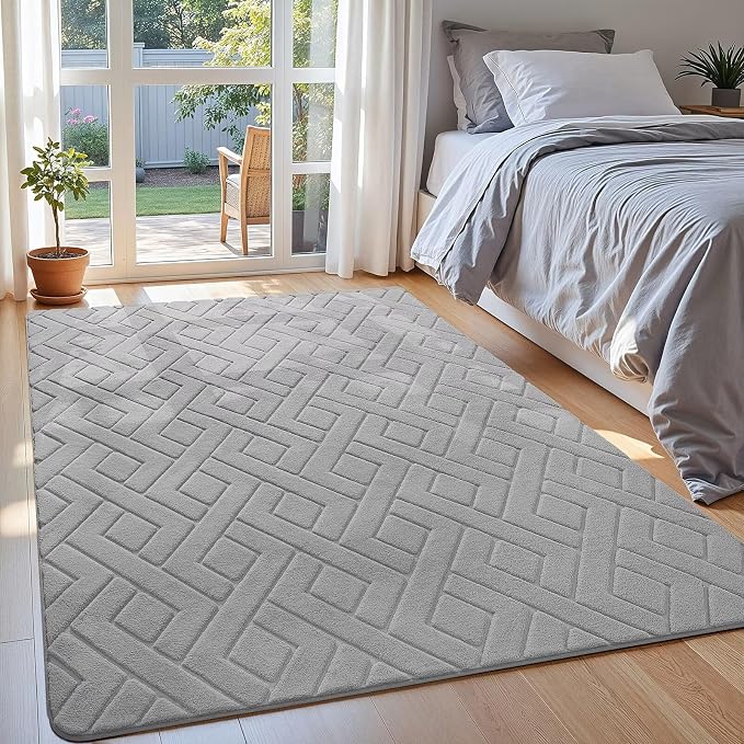 Macgace Ultra Soft Grey Area Rug for Bedroom, 4x6 Modern Geometric Shag Rugs with Nonslip Backing for Living Room, Washable Fuzzy Carpet for Cozy Kids Room