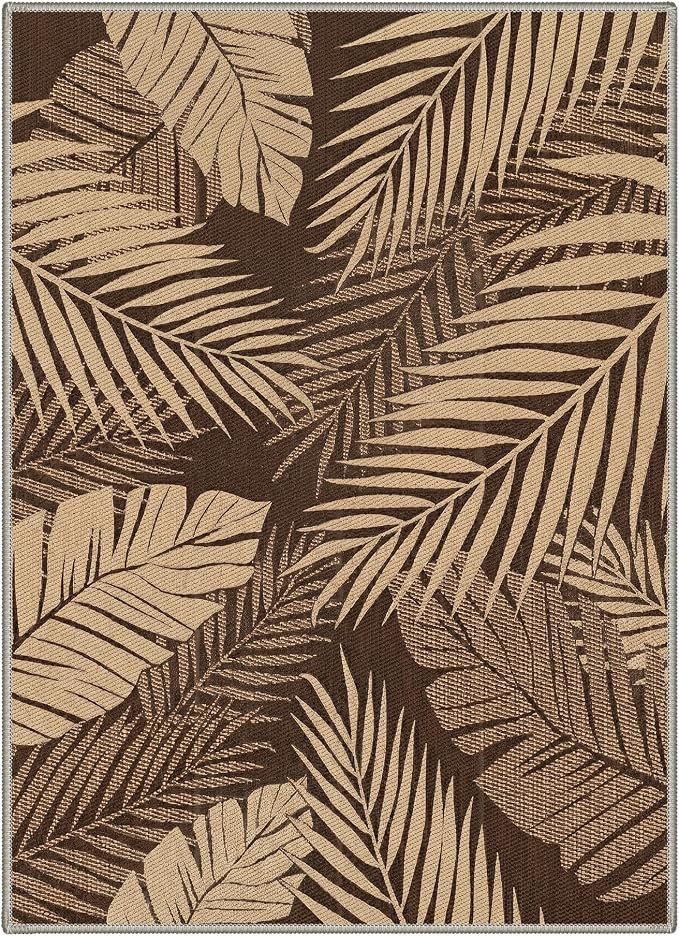 GENIMO Outdoor & Indoor Area Rug 3'x5', Waterproof, Non-Shedding, Easy Cleaning, Leaf Mat for Patio, Living Room, Balcony, Dining Room, RV, Deck, Bedroom, Camping, Outside Carpet, Coffee Beige