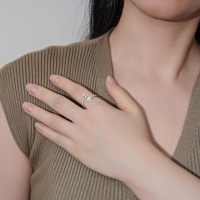 Step Forward 925 Sterling Silver Adjustable Initial Ring for Women | Non Tarnish Letter Rings for Lady | Alphabet Heart Thumb Rings | Capital Letter Jewelry Gifts
