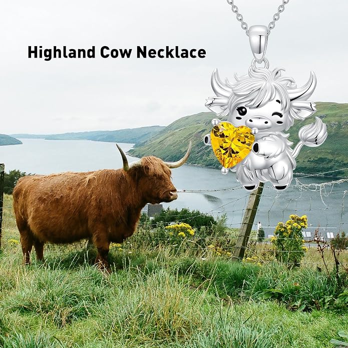 PELOVNY Teddy Bear Necklace for Women 925 Sterling Silver Bear/Highland Cow/Fox/Cat/Axolotl Birthstone Necklace Christmas Birthday Jewelry Gifts for Mom Daughter Wife Sister