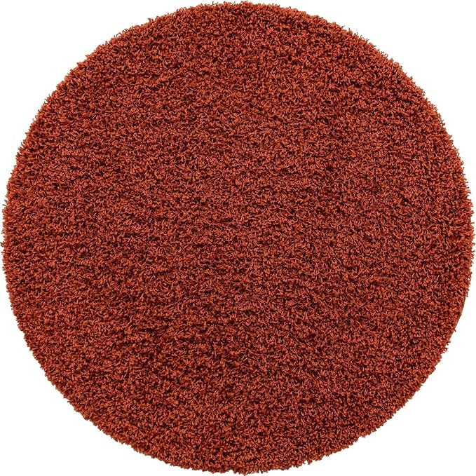 Unique Loom Solid Shag Collection Area Rug (4' 1" Round, Terracotta)