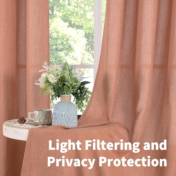 YoungsTex Terracotta Linen Curtains 40 Inch Length, Short Burnt Orange Drapes with Bronze Grommet Light Filtering Privacy for Bathroom Kitchen Window, 42 x 40 Inch, 2 Panels