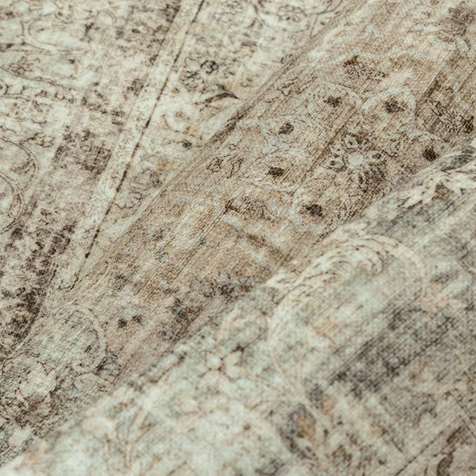 PureCozy 6x9 Area Rug Washable Sage Vintage Traditional Oriental | Non Slip, Soft Low Pile, Indoor Carpet for Living Room, Bedroom, Dining Room, Distressed Retro Decor