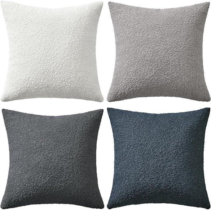 MIULEE Decorative Boucle Throw Pillow Covers 18x18 Blue Gray Set of 4 | Textured Accent Pillow Cases Soft Couch Cushion Covers for Modern Farmhouse Boho Sofa Bed Livingroom Home Decor
