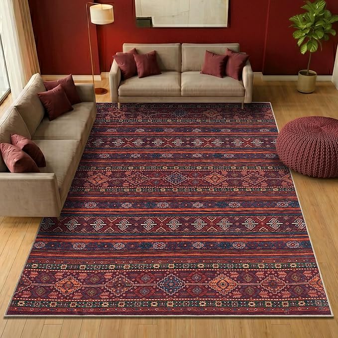 Keen Home Design 9x12 Rug - Machine Washable Area Rug with Non-Slip Backing, Ideal for Living Room, Dining Room, Bedroom - Vintage, Easy Clean, Durable, Low Pile Rug - (9' x 12')