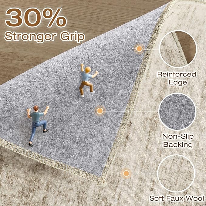 12x15 Area Rug Living Room: Washable Large Neutral Beige Rugs Abstract Soft Modern Stain Resistant Indoor Floor Non-Slip Carpet for Bedroom Nursery Kids Office Playroom Dining Room Under Table Home