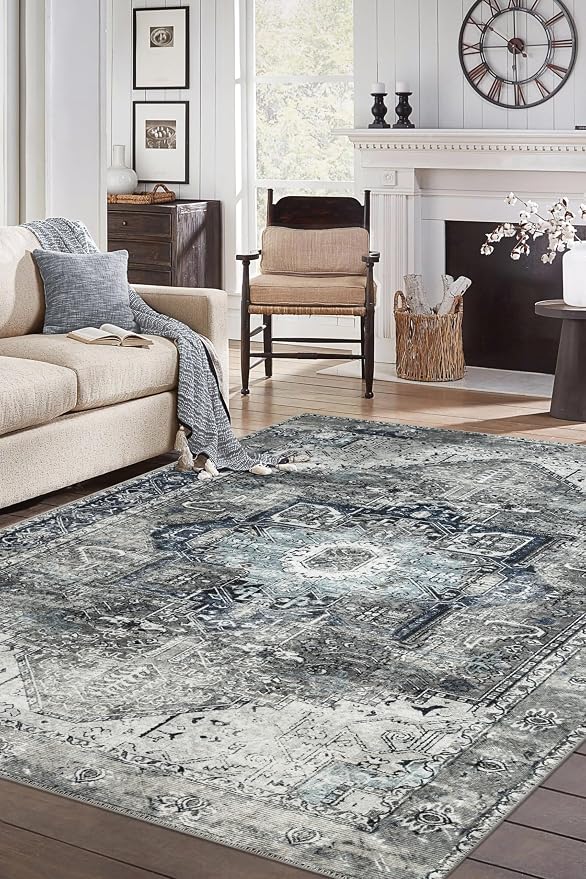 Keen Home Design 48"x72" Rug - Machine Washable Area Rug with Non-Slip Backing, Ideal for Living Room, Dining Room, Bedroom - Vintage, Easy Clean, Durable, Low Pile - (4' x 6')