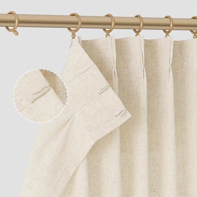 Aersas Beige Pinch Pleated 80 Inch Curtains Semi Sheer Linen Blend Light Filtering Window Curtains 80 Inches Long for Living Room Bedroom Boho Cream Beige Pinch Pleat Drapes with Hooks 2 Panels Set