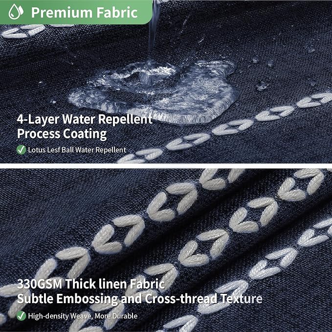 eachope No Hook Boho Farmhouse Shower Curtain with Snap-in Liner Set,Linen Rustic Heavy Duty Striped Fabric Shower Curtain with Tassel,Hotel Style Cloth Shower Curtains for Bathroom,Navy Blue,71x74