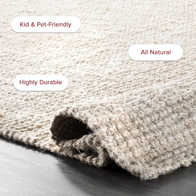 nuLOOM Ashli Off White Solid Handwoven Area Rug, 8' x 10'