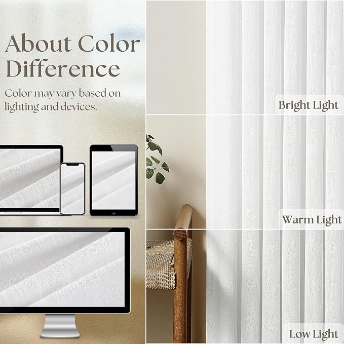 Pleated Linen Curtains 120 Inches Long 60 Inch Width Extra Wide for Living Room Bedroom White Semi Sheer 120 Inch Length Back Tab Hooks Rings Pinch Pleat Curtains for Patio Glass Door 1 Panel