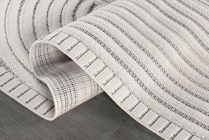 CAMILSON Modern Rug 8x10 Luxury Swirl Curved Micro Loop Area Rugs Soft High-Low Pile Stain Resistant Easy to Clean Non-Shedding Durable Living Room Bedroom Indoor Carpet (White)