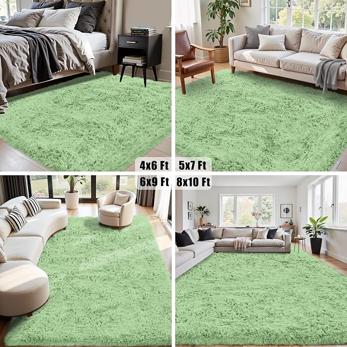 8x10 Area Rug for Living Room:Ultra Soft Fluffy Shag Light Green Rugs,Large Fuzzy Plush Indoor Non Slip Carpet Washable Rug for Bedroom Kids Nursery Office Dorm Modern Decor(Light Green 8'x10')