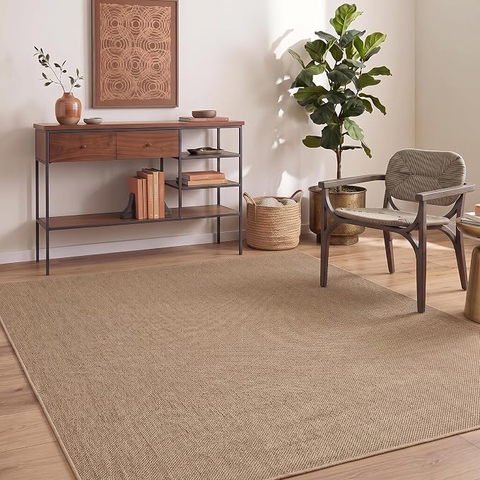 GarveeHome Easy Jute Rug 8x10 Washable Non Slip Solid Jute Living Room Rugs | Modern Easy Jute Living Room Rugs Neutral Bordered Stain Resistant Indoor Throw Carpet for Nursery Kitchen Entryway, Jute
