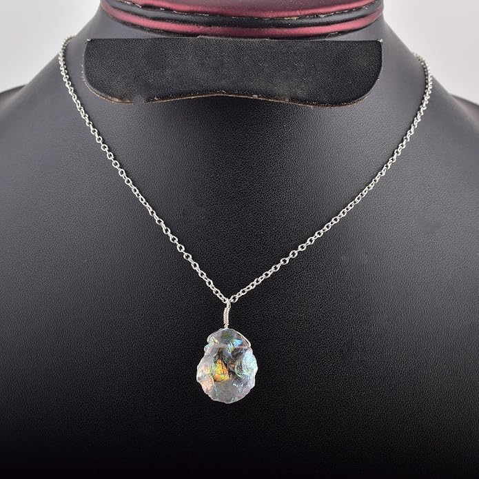 Natural Angel Aura Quartz Crystals Pendant Necklace, Cabochon Gemstone, Energy Healing Crystals, Birthday, Gift for Her, Gemstone Jewelry 18 inch AAA+ Quality