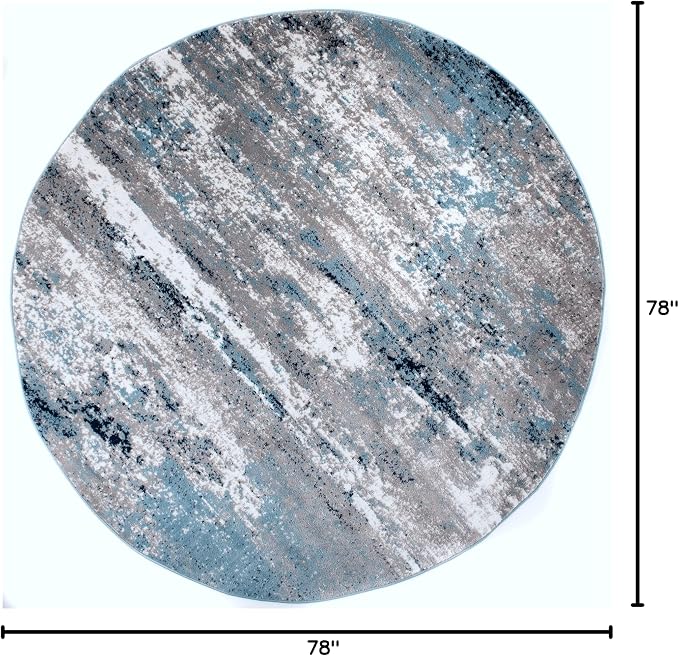 Rugshop Watercolor Distressed Modern Bohemian Abstract Round Rug Blue 6'6"