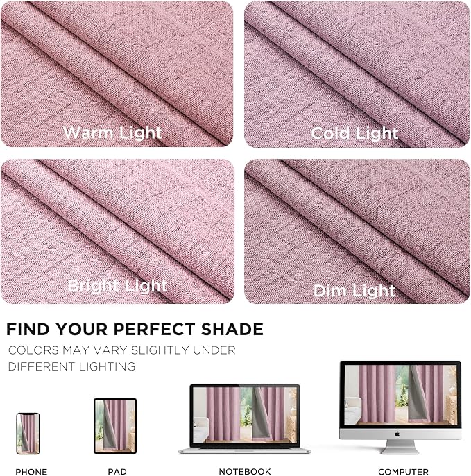 Joydeco Linen Blackout Curtains for Bedroom - 100% Light Blocking 1 Panels, Pink Drapes 100" W x 108" L, Thermal Insulated Room Darkening Curtains for Living Room, Rod Pocket & Back Tabs