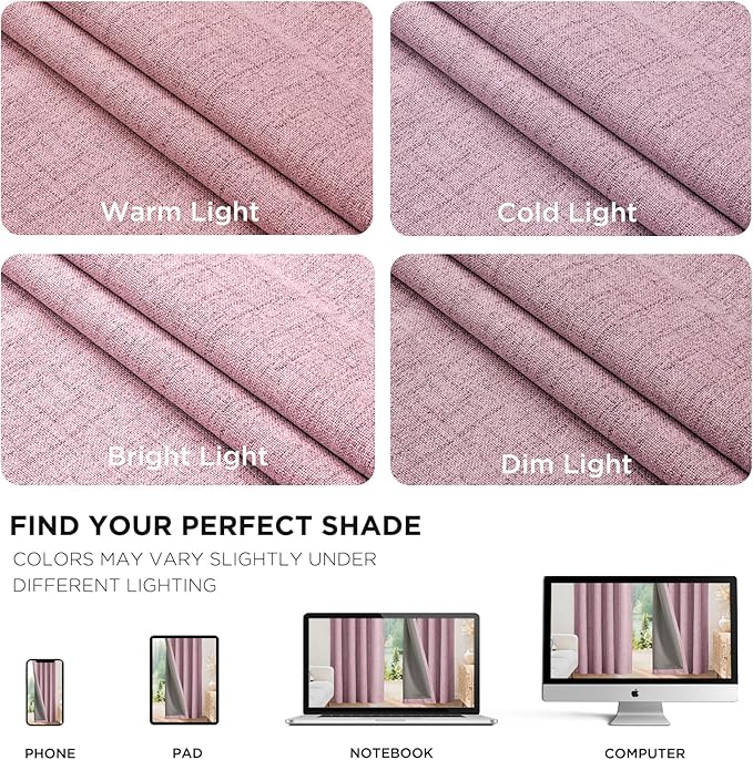 Joydeco Blackout Curtains for Bedroom - 100% Light Blocking 2 Panels Set Pink Drapes 42" W x 90" L, Thermal Insulated Room Darkening Curtains, Linen Textured for Living Room, Rod Pocket & Back Tabs