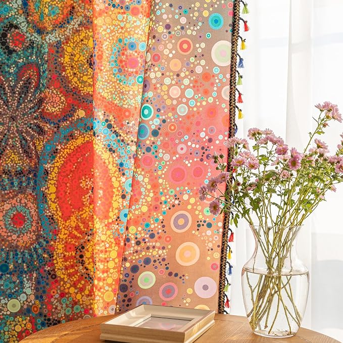 Boho Curtains Geometric Light Filtering Semi-Blackout Window Curtains 102 Inches Long Rod Pocket Drapes for Living Room 2 Panels-Dot Colorful