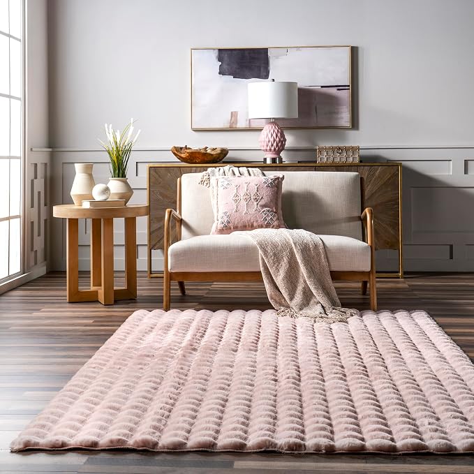 nuLOOM 3'9' x 6' Cozy Plush Area Rug, Machine Washable, Non-Slip, Soft Fluffy Shag Carpet for Living Room Bedroom Kids Room Nursery Home Decor, Jeni Blush