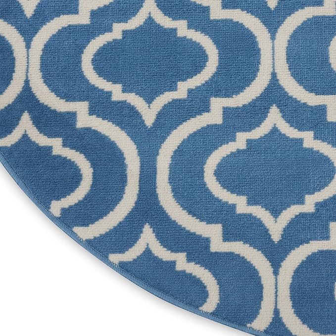 Nourison Home Jubilant Trellis Blue 8' x Round Area -Rug, Easy -Cleaning, Non Shedding, Bed Room, Living Room, Dining Room, Kitchen (8 Round)