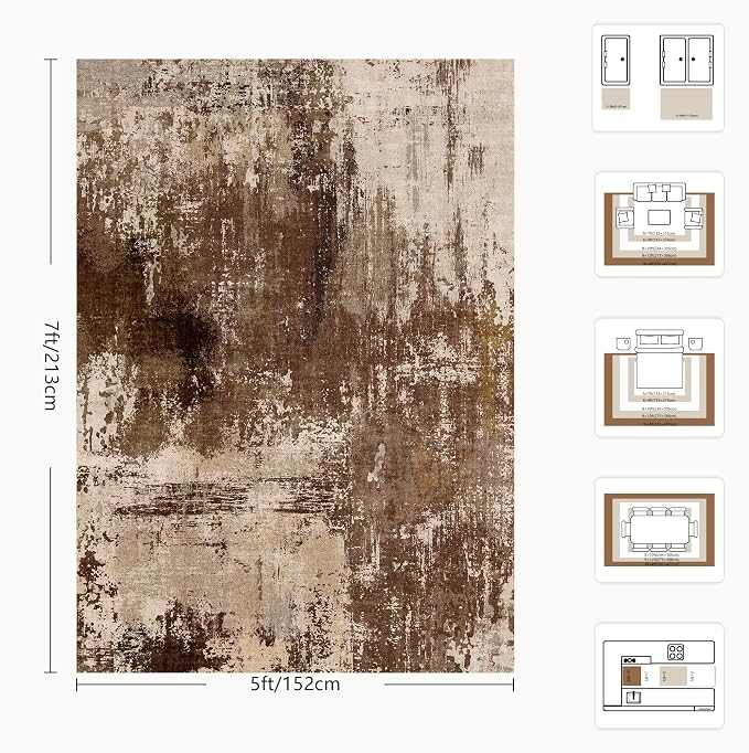 5x7 Area Rugs - Modern Abstract Washable Rug, Ultra Soft Non Slip Low Pile Large Rugs for Living Room, Floor Carpet for Bedroom Dining Room Office Laundry Nursery Home(A-Brown)