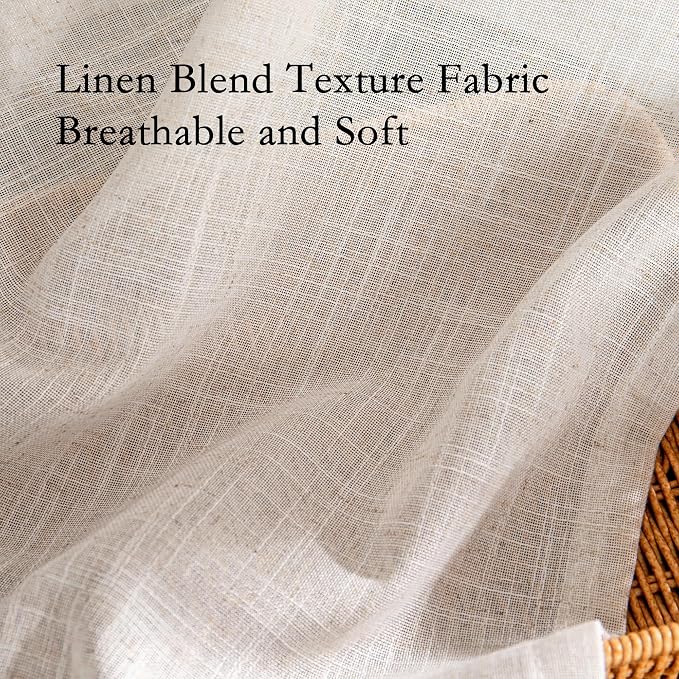 MYSKY HOME Natural Linen Curtains for Living Room, Semi Sheer Curtains & Drapes 80 inches Length 2 Panels Set Farmhouse Country Style Back Tab Draperies for Sliding Glass Door, 50" Wide, Linen
