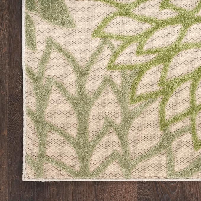 Nourison Home Aloha 8' Runner Ivory Green Fabric Tropical Area Rug (8' Runner)