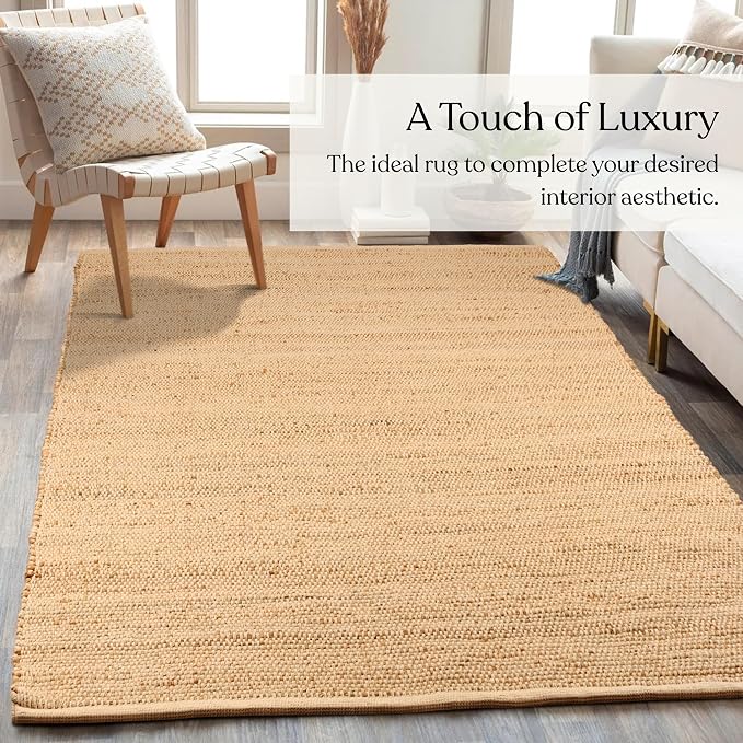 Handwoven Jute and Cotton Area Rug - Natural Rug, Farmhouse Accent Rug for Living Room, Bedroom, or Entryway - Sustainable, Flatweave - (6x9 Natural)