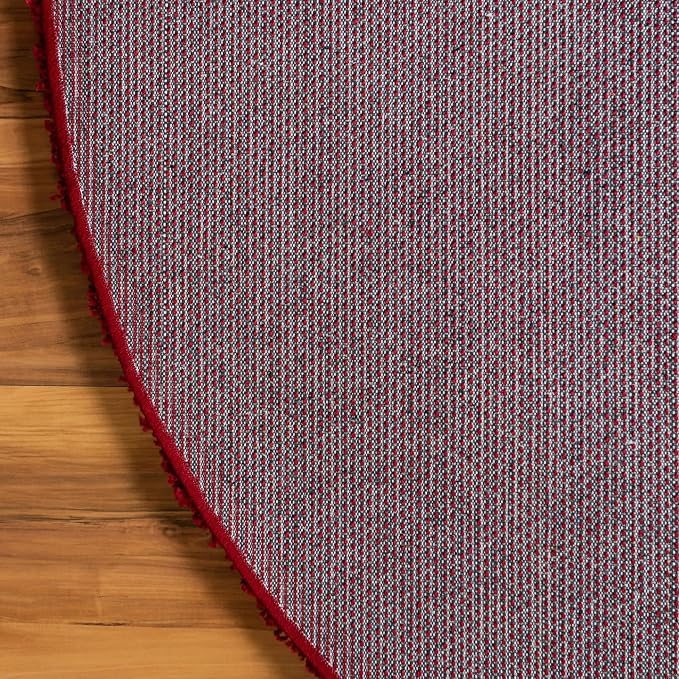 Unique Loom Solid Shag Collection Area Rug (6' 1" Round, Cherry Red) | Modern solid area rug for dining room, entryway & bedroom. Stain-resistant, easy-care, kid & pet friendly
