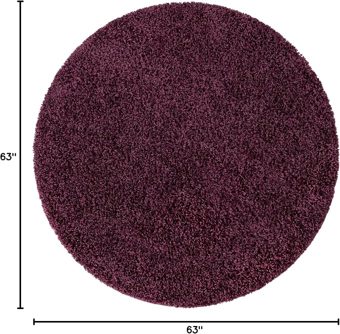 Unique Loom Solid Shag Collection Area Rug (5' 3" Round, Eggplant Purple)