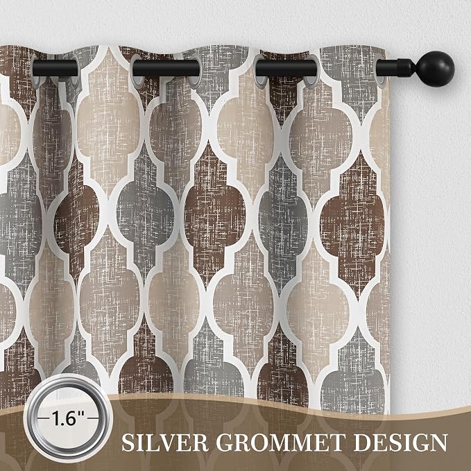 Beauoop Moroccan 100% Blackout Sliding Door Curtains Brown Grey 100x84x1 | Geometric Room Darkening Patio Curtains Extra Wide Room Divider Drapes 1 Panel Thermal Soundproof Window treatment Grommet