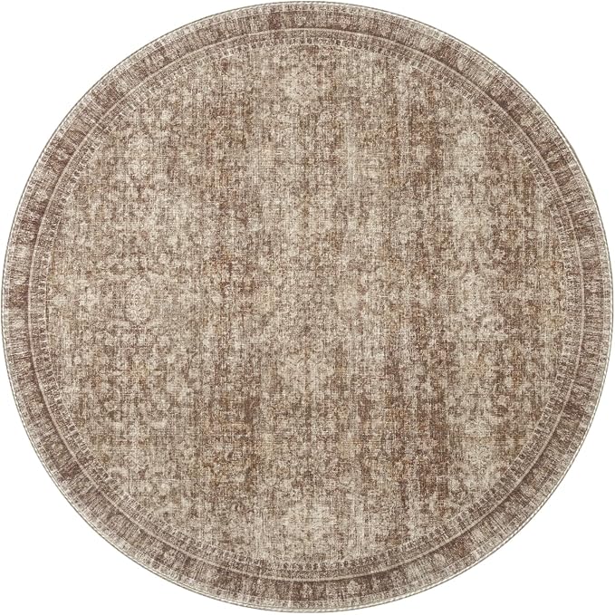 Sasttie Round Rug 4ft, Ultra-Soft Washable Circle Rug, Low Pile Foldable Thin Rugs with Non-Slip Backing, Skin-Friendly Stain Resistant Carpet for Living Room, Bedroom, Kitchen, Dorm, 4ft, Dark Brown