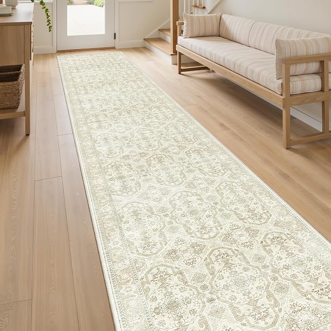 Soalmost Runner Rug 2x12 Washable Non-Slip Hallway Runner Rugs for Kitchen Bathroom Laundry Room Beige/Brown Vintage Floor Carpet Runners for Hallways Entryway
