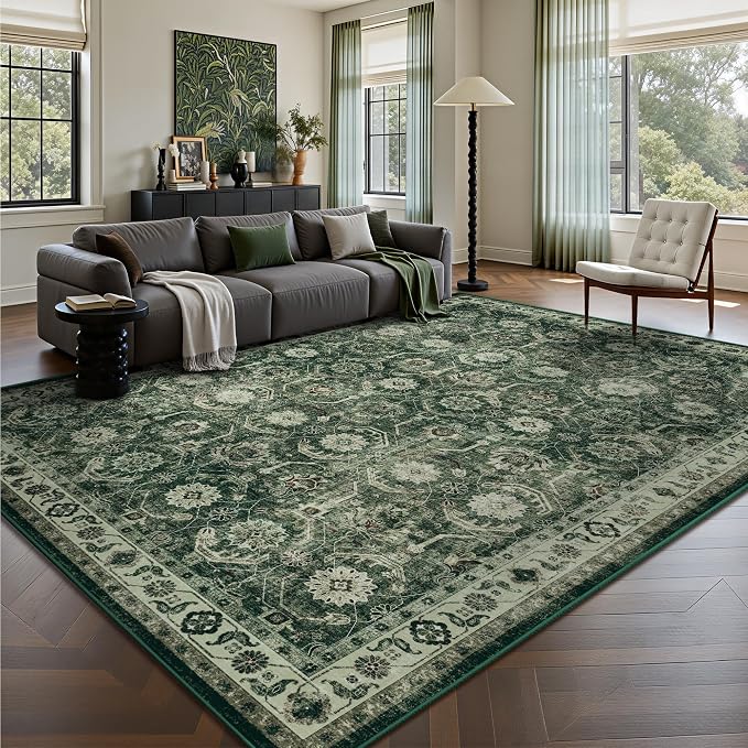 5x7 Area Rugs, Soft Non Slip Low Pile Washable Rug, Boho Modern Rug for Living Room, Bedroom, Dining Room, Sage Green