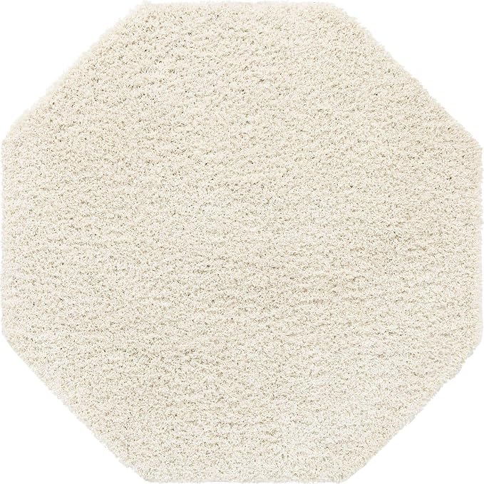 Unique Loom Solid Shag Collection Area Rug (6' 1" Octagon, Snow White)