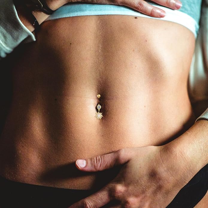 Sun/Skeleton Hand Belly Button Ring S925 Sterling Silver Belly Button Ring Gift For Women Birthday Gift