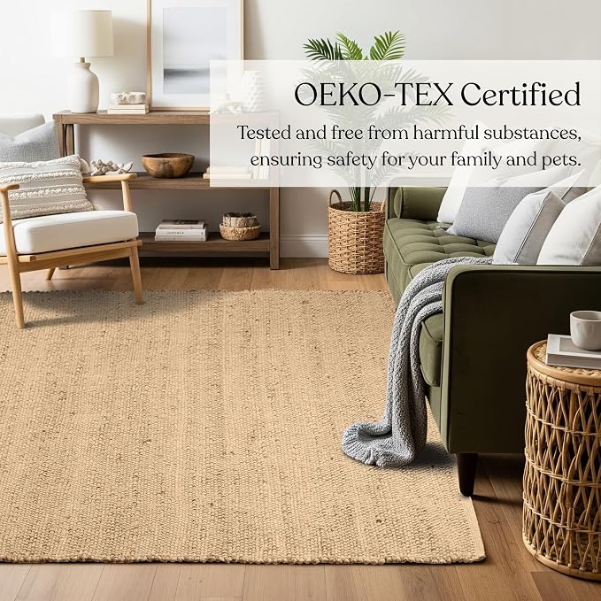 Handwoven Jute and Cotton Area Rug - Natural Rug, Farmhouse Accent Rug for Living Room, Bedroom, or Entryway - Sustainable, Flatweave - (6x9 Natural)