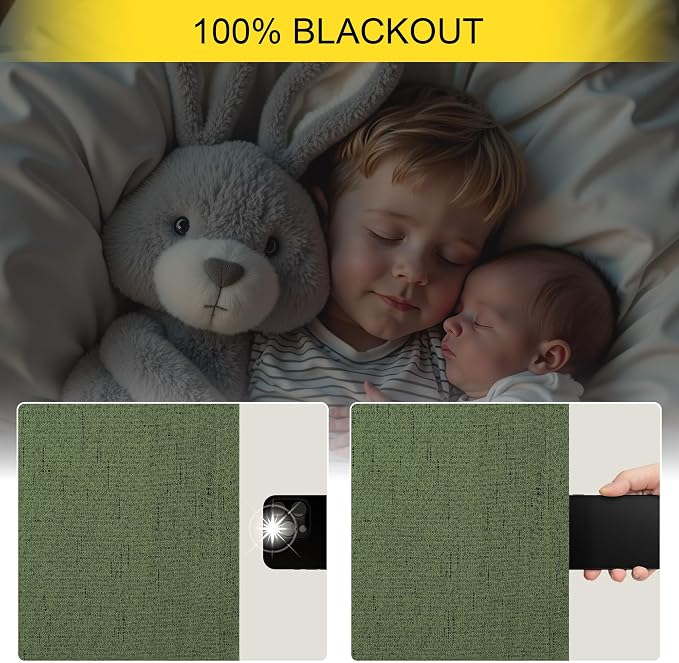Pitalk Olive Green Blackout Curtains 63 Inch Length 2 Panel for Boys Bedroom Kids Nursery Decorative Linen Room Darkening Grass Forest Green Curtains Sound Draft Cold Heat Light Blocking Retro Vintage