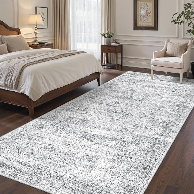 4x8 Rug Non Slip,Washable Hallway Runner Rug,Grey | Area Rugs for Kitchen,Entryway,Bedroom,Bathroom,Nursery Room,Thin,Soft Runner Rug,Stain Resistant Indoor Carpet