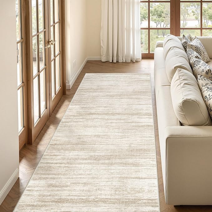 3x8 Runner Rug Non Slip,Washable Hallway Runner Rug,Brown | Neutral Rugs for Kitchen,Entryway,Bedroom,Bathroom,Nursery Room,Thin,Soft Runner Rug,Stain Resistant Indoor Carpet