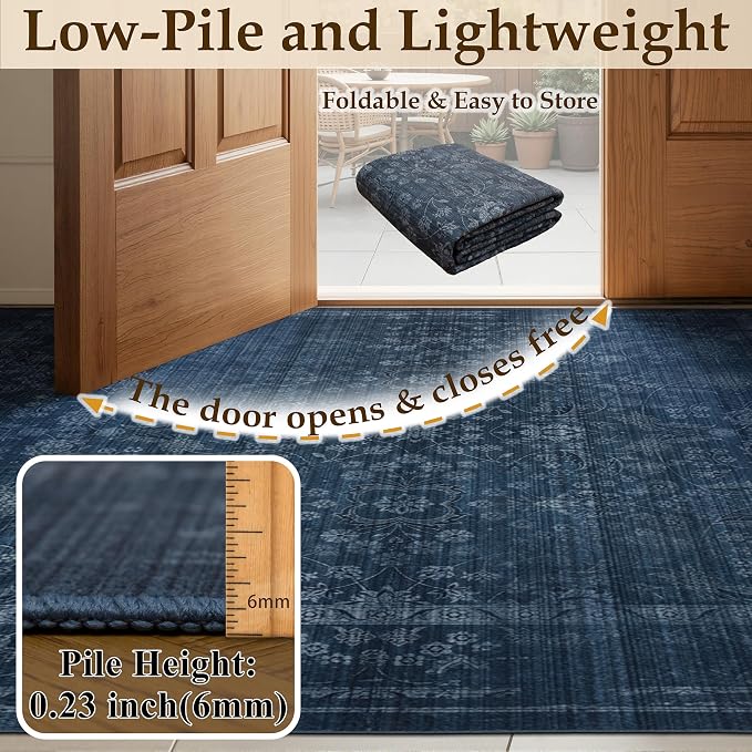 Ruaruarug Area Rug 5'×7', Non Slip Machine Washable Ultra Soft Stain & Fade Resistant, Pet & Kids Friendly, for Living Room/Bedroom/Kitchen/Classroom, Dark Blue