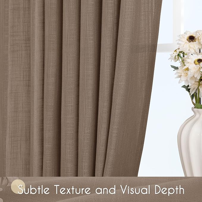 Chocolate Brown Linen Curtain 90 inch Length 2 Panels Set Back Tab Light Filtering Living Room Curtain Drapes Home Office Modern Minimalist Decor Farmhouse Boho Neutral Semi Sheer Curtain 90 inch Long
