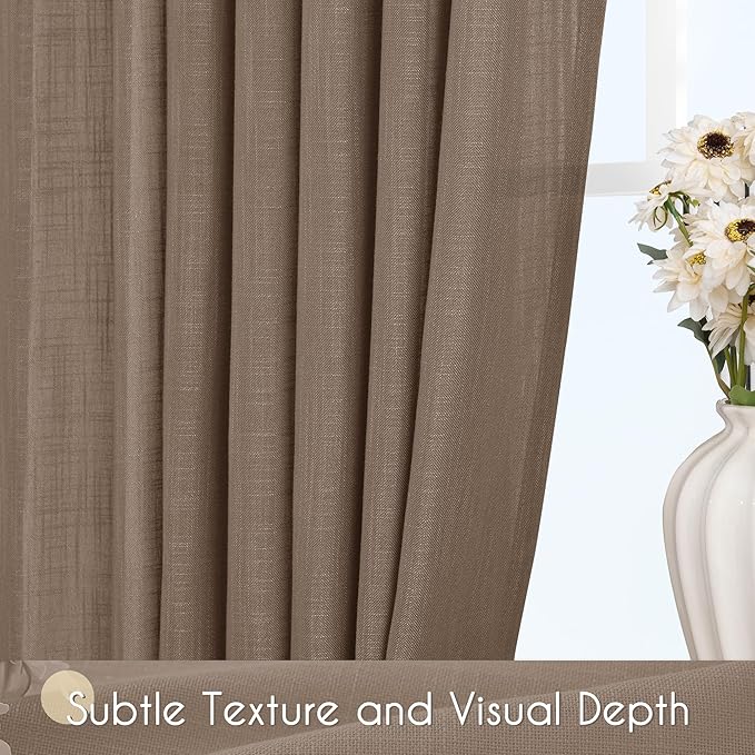 Chocolate Brown Linen Curtain 80 inch Length 2 Panels Set Back Tab Light Filtering Living Room Curtain Drapes Home Office Modern Minimalist Decor Farmhouse Boho Neutral Semi Sheer Curtain 80 inch Long