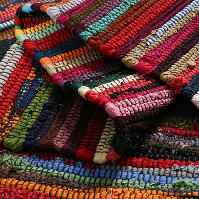 Chindi Rug 5x8, Boho Living Room Woven Braided Multicolor Area Rugs 5x8, Bohemian Recycled Colorful Rug for Farmhouse, Bedroom, Dining Room, Classroom, Hallway