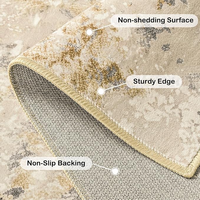 Kelarea 6x9 Rug for Living Room, Khaki Washable Non-Slip Rugs, Modern Abstract Large Rugs Low Pile Soft Carpet for Bedroom, Kitchen, Dining Room, Classroom, Dorm, Nursery, Home Office